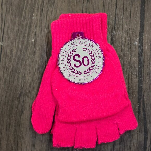 SO ✦ Pink Knit Beanie & Gloves Set ✦ Pom-Pom Hat + Fingerless Gloves Flap Cover - Picture 4 of 10